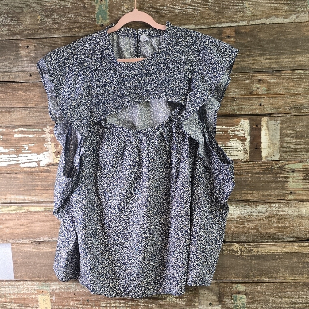 Old Navy Navy Blue Floral Blouse With Cutout, Plus Size 4X, NWOT